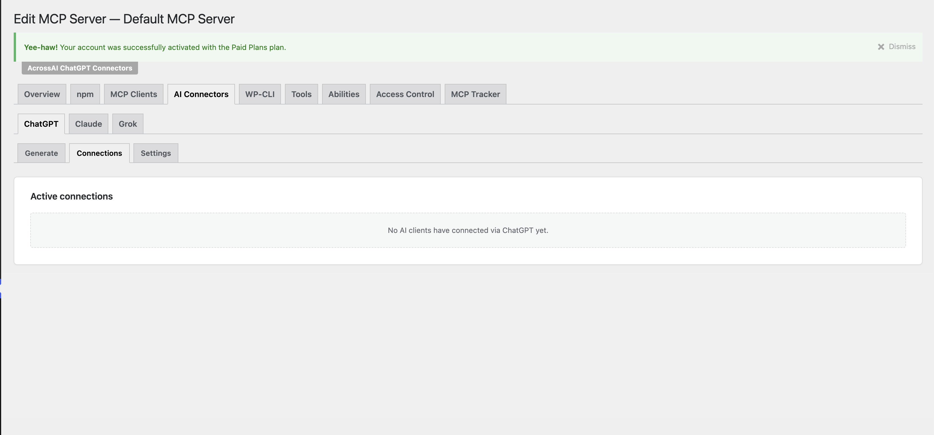 Active connections table with Revoke tokens, Delete client and Revoke from all servers actions