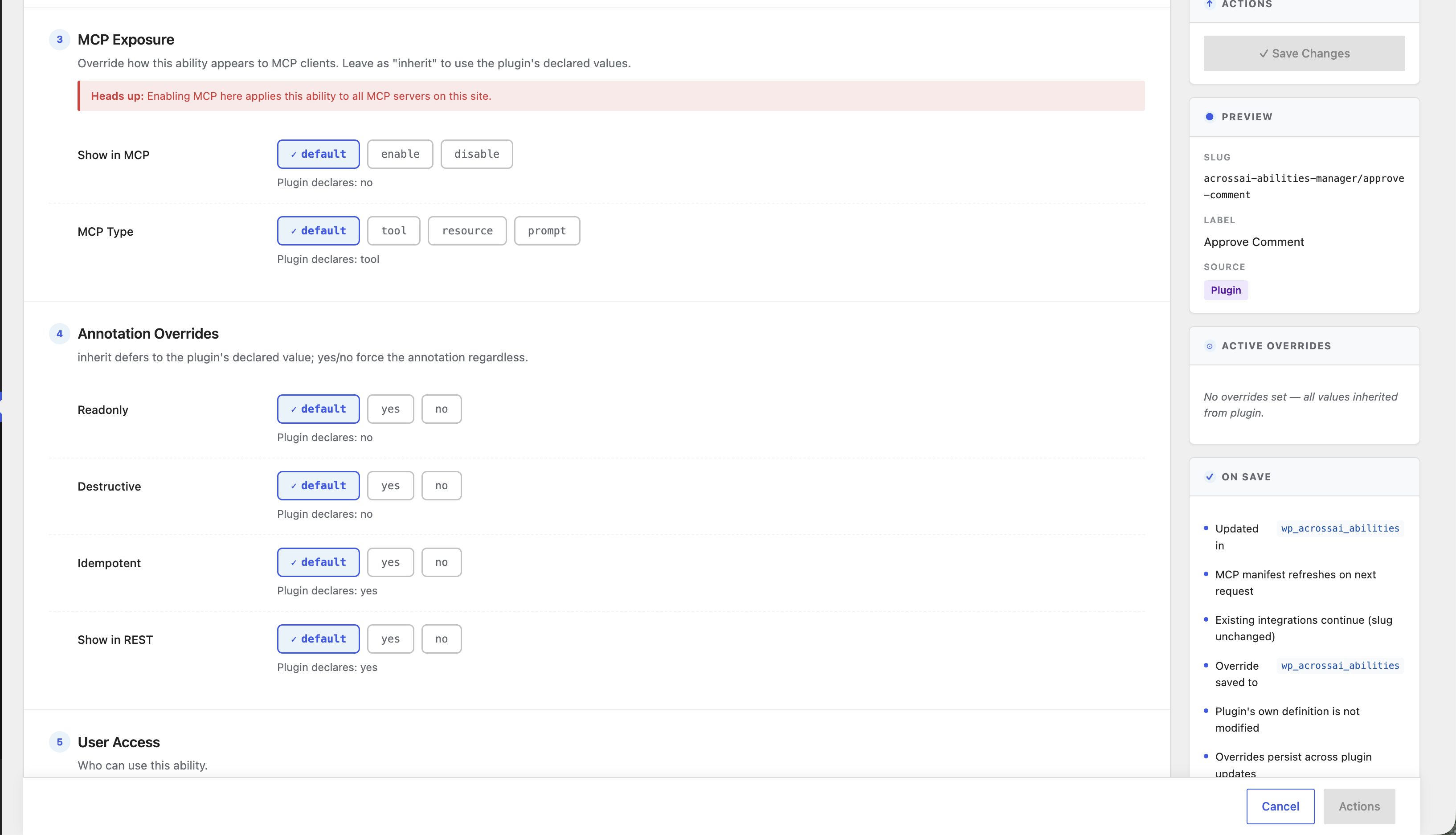 The MCP Exposure section of the Edit Ability screen