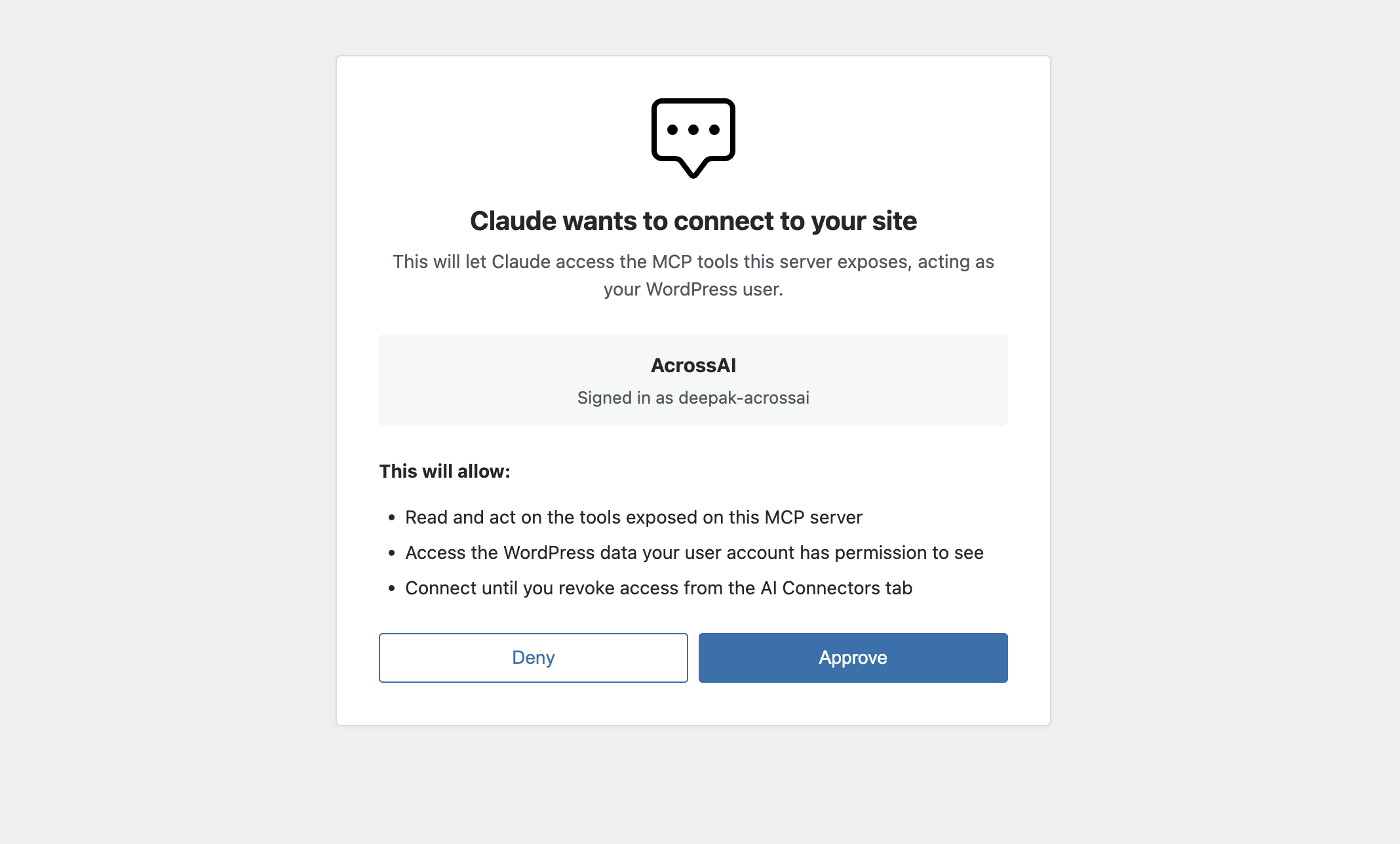 Pasting the connector URL into the AI client's connector settings