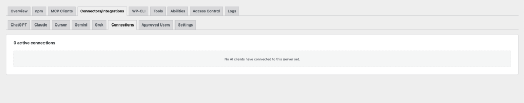 Connections tab showing a connected Cursor client with revoke and delete controls