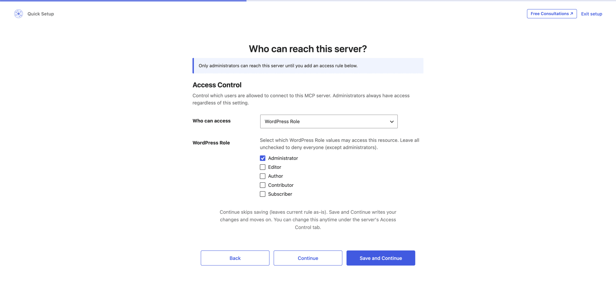 The Who can access control showing role, user, capability and membership access providers