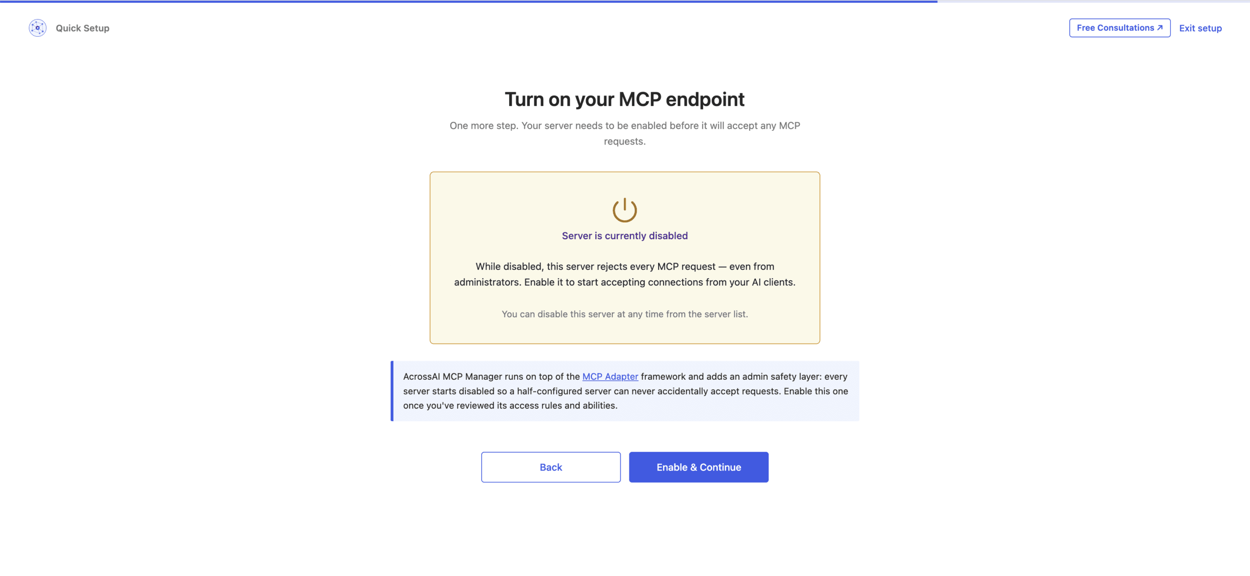 Enabling the MCP endpoint so the server starts accepting requests