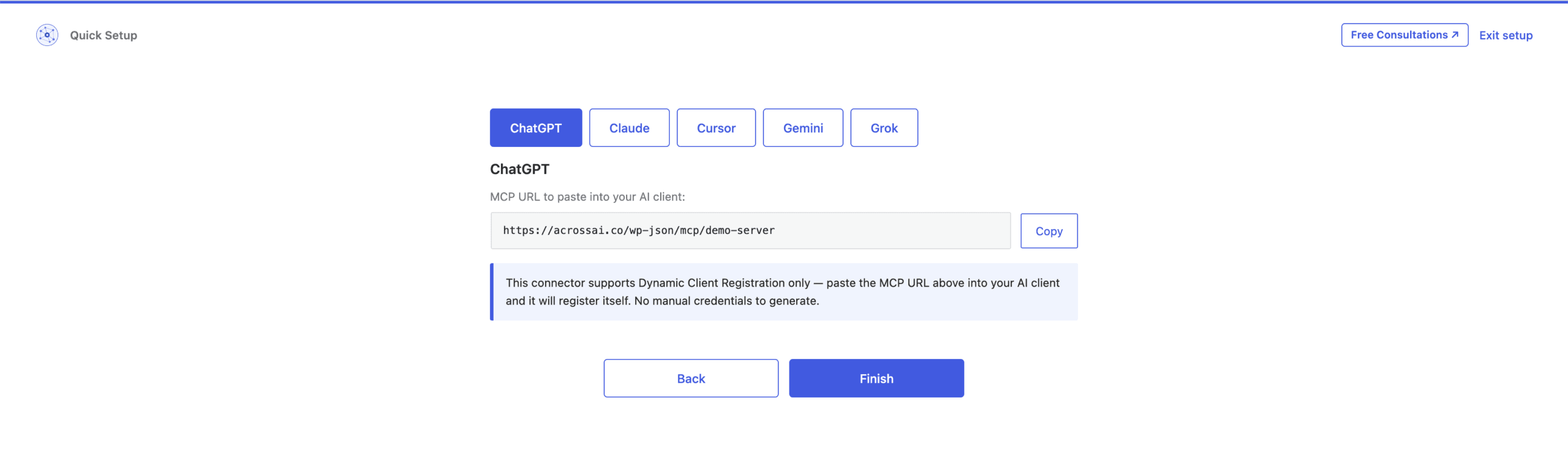 The Claude connector tab showing the MCP URL to paste into Claude