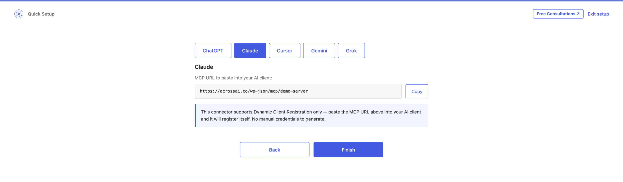 The ChatGPT connector tab showing the MCP URL to paste into ChatGPT